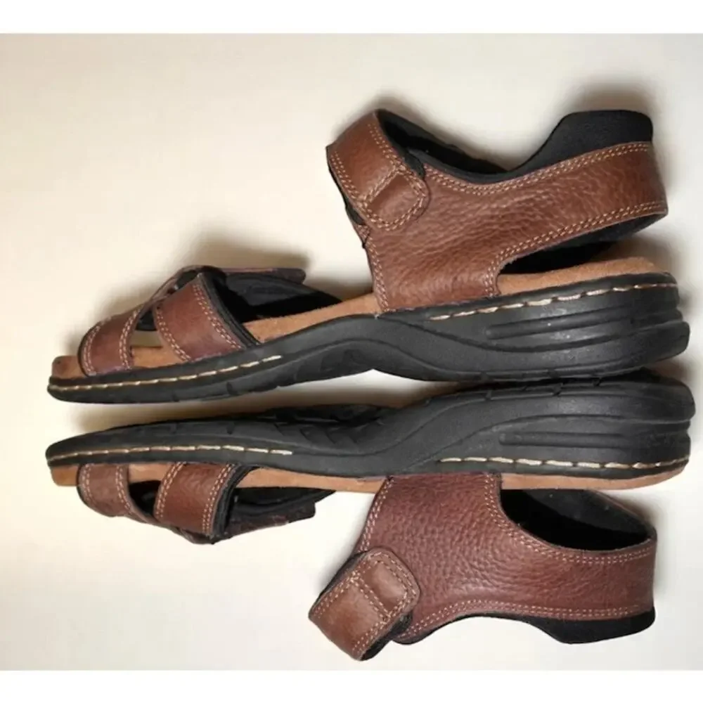 Dr. Scholl’s Brown Leather Comfort Sandals Men’s Size 12 Adjustable Outdoor